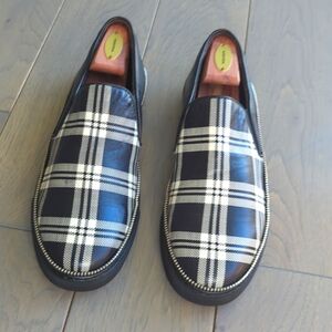 Alexander McQueen Men's Black and  White Plaid Slip-On Shoes